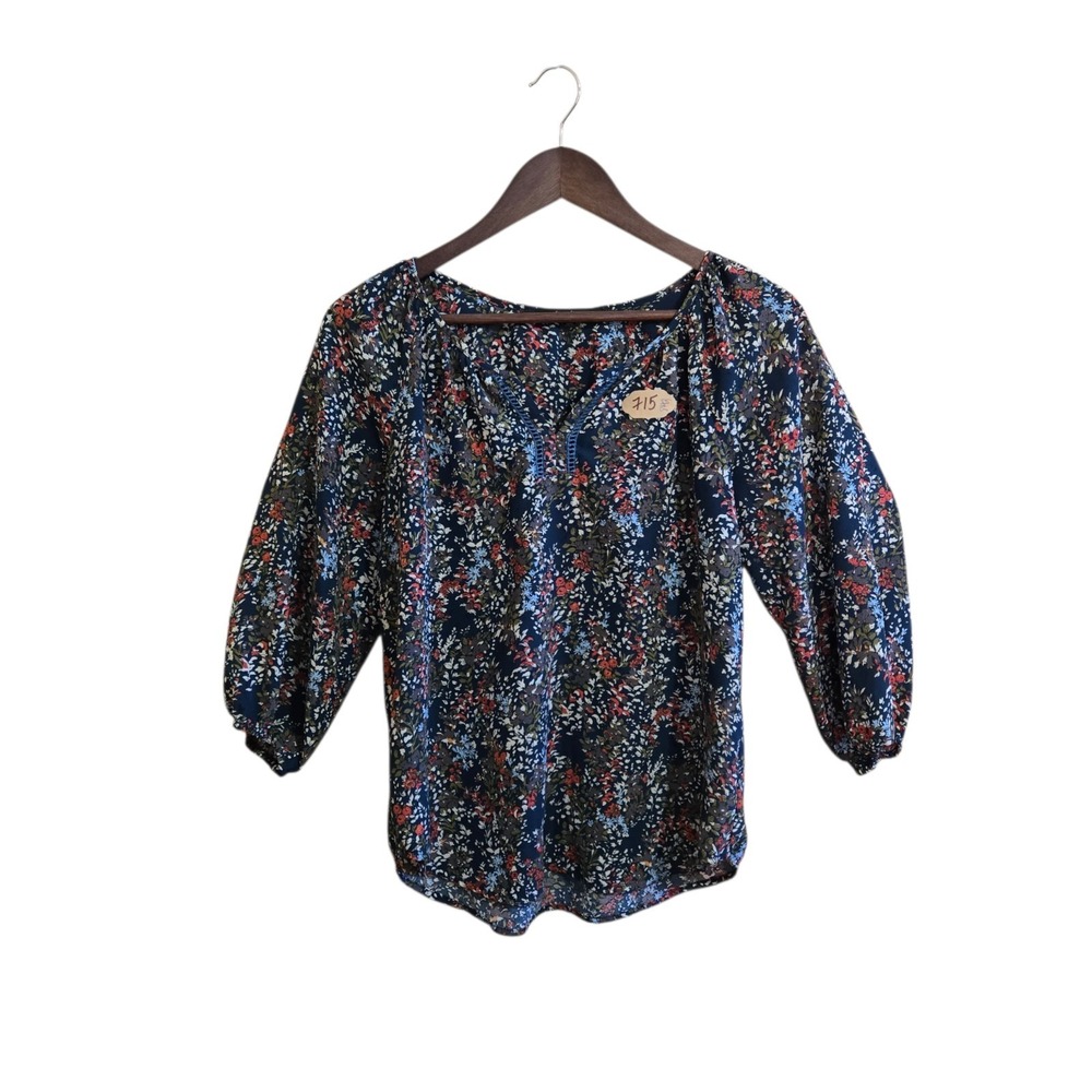 Fun2Fun Women's Floral Blouse Size XS Long Sleeve V-Neck Boho Hippie Peasant Top